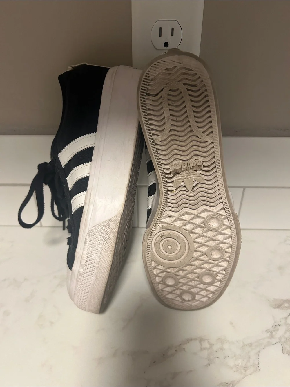 adidas Black Low-Top Canvas Sneakers with White Stripes
